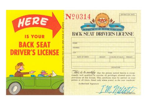 free printable backseat drivers license